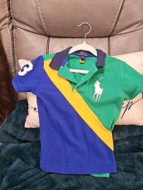 Polo by Ralph Lauren Green, Blue & Yellow Diagonal Colorblock Polo